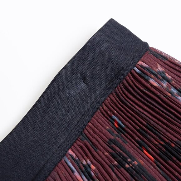 Sandro Pleated Midi Skirt Floral Burgundy Size 1 - Picture 9 of 16